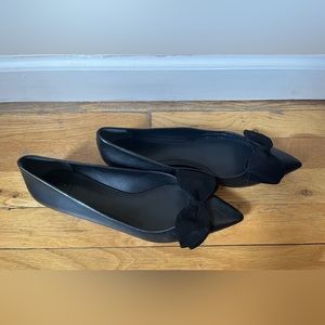 Tory Burch Rosalind Black Leather Suede Bow Ballet Flats Pointed $258 Womens 10